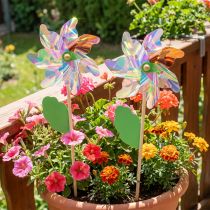 Article Moulin à vent fleur avec feuille moulin à vent couleurs irisées Ø24cm 2pcs