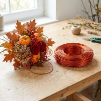 Article Fil d'aluminium Ø2 mm, 500 g, 60 m, orange - Fil souple pour loisirs créatifs, idéal pour l'art floral et la décoration.