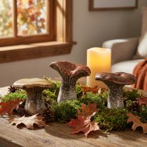 Article Figurines décoratives en forme de champignon inspirées de la nature – Différentes nuances de marron, 6,3 cm – Accents charmants pour le jardin et la maison, lot de 3