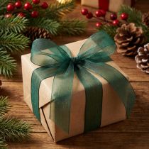 Article Ruban organza vert ruban cadeau tissé bord vert sapin 25mm 50m