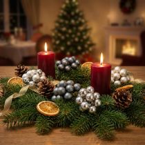 Article Mini boules de Noël argent, baies miroir anthracite Ø25mm 140 pièces