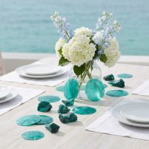 Article Moules huîtres tranches de capiz en filet turquoise 3,5–9,5cm 2pcs