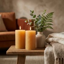 Article Bougies piliers unies, couleur miel, lot de 2, 85 × 150 mm, longue durée de combustion, créent une ambiance chaleureuse, décoration de table