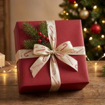 Article Ruban de Noël avec cannes de bonbon ruban cadeau beige 25mm 15m