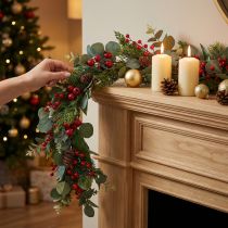 Article Guirlande de Noël, branches de sapin, eucalyptus, conifères, baies, 160 cm