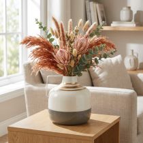 Article Vase décoratif en métal de charme avec anse, style vintage, crème/gris/doré, Ø 16 cm, H 17 cm, pour fleurs séchées et plantes artificielles