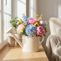 Article Arrosoir vintage en métal blanc crème, décoratif et fonctionnel, pour fleurs séchées et artificielles, arrosoir d'intérieur, 26 cm de hauteur, 5 litres