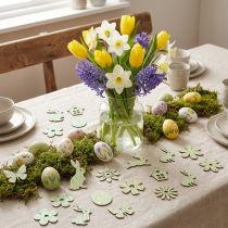 Article Décorations de Pâques à parsemer et à suspendre Bois Vert et paillettes 2–4cm 64p