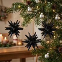 Article Étoiles décoratives de Noël à suspendre, noir, Ø7,5 cm, lot de 8