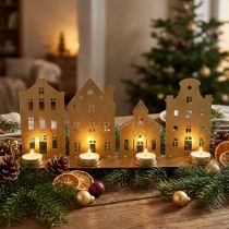 Article Bougeoir Lumières de Noël Déco Maisons Or 52×12cm