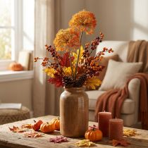 Article Branche déco branche artificielle décoration automne 2 inflorescences orange 82cm