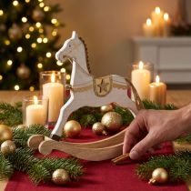 Article Cheval à bascule en bois, décoration de Noël Blanc Doré H32,5cm