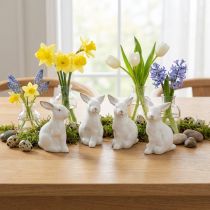 Article Décoration de Pâques en céramique, lapin de Pâques blanc doré, H 7,5 cm, 4 pièces