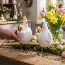 Article Poule décorative avec oeuf doré, figurine de Pâques en porcelaine, décoration de Pâques poule H12cm 2pcs