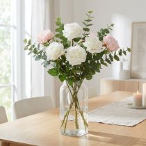 Article Rose Blanche Fausse Rose sur Tige Fleur de Soie Fausse Rose L72cm Ø13cm
