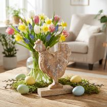 Article Poulet en bois, décoration printanière, figurine de Pâques naturel, blanchi H26cm
