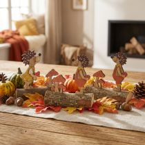 Article Hérisson aux champignons figurine d'automne hérisson en bois jaune/orange H11cm lot de 6