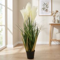 Article Roseau en pot Plante artificielle en pot Crème, Vert 79cm