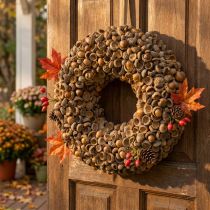Article Couronne naturelle, décoration d'automne, glands, couronne de porte, couronne murale, à faire soi-même, Ø30cm