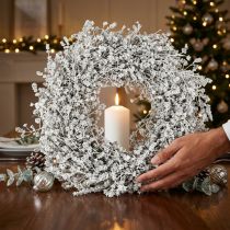 Article Couronne de Noël en fleurs séchées blanches et herbes de lin, Ø 34 cm