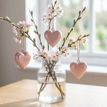 Article Cintre décoratif bois coeurs en bois décoration rose clair brillant 6cm 8 pcs
