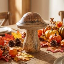 Article Champignon en bois avec rainures Automne déco champignon bois de manguier naturel 10×Ø8cm