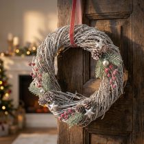 Article Couronne de pin blanc Ø30cm, couronne décorative naturelle en aiguilles de pin