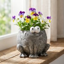 Article Porte-pot grenouille avec sourire gris 11x12cm