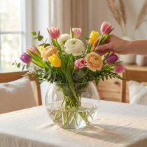 Article Vase boule en verre transparent, vase de table rond, vase à fleurs Ø15,5 cm H12,5 cm