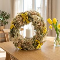 Article Couronne de fleurs séchées, décoration naturelle pour table, salon et couloir, 25 cm