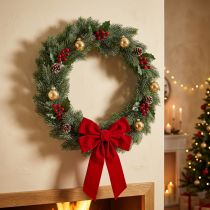 Article Couronne de sapin artificiellement givrée, décoration murale, Noël, sapin vert, paillettes, Ø45cm