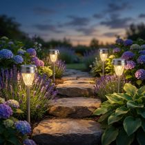 Article Lampes solaires de jardin à LED avec minuterie, blanc chaud, 35 cm de hauteur, lot de 4