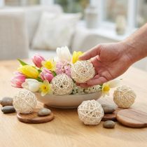 Article Boules décoratives en rotin blanchi, rotin couleur crème, Ø5 cm, lot de 24.