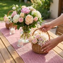 Article Chemin de table en jute, ruban de jute, bordure de table, rose, 15 cm de large, 10 m de long