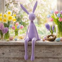 Article Lapin de Pâques assis, floqué, lilas, 56 cm