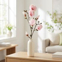 Article Branche de Magnolia Artificielle Fleurs Roses Ø8cm L100cm