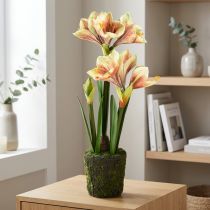 Article Amaryllis en boule de mousse artificielle à fleurs à motifs rose-jaune - 45 cm - Décoration exotique et stylée