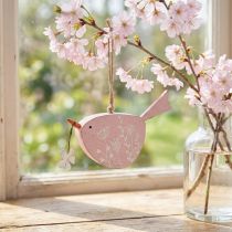 Article Oiseau décoratif décoration printanière décoration à suspendre bois rose 15×8,5cm