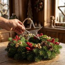 Article Étoile de Noël Argentée avec Cordon en Jute, 15,5 cm