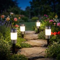 Article Lampes solaires LED en acier inoxydable pour extérieur H14 cm – Lot de 4