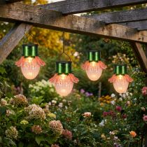 Article Lampe solaire LED suspendue en forme de fleur Ø11,5 cm, lot de 4