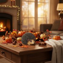 Article Figurine décorative hérisson, petite décoration de table pour l'automne, 8 cm