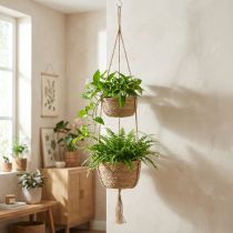 Article Panier à fleurs suspendu en jonc de mer, à suspendre à une corde, H130cm