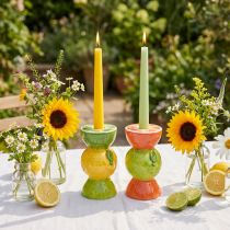 Article Bougeoir décoratif citron vert et citron en céramique H10,5 cm 2 pièces