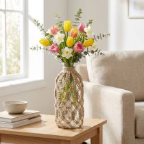 Article Vase décoratif en verre bouteille macramé jute naturel Ø10,5cm H26cm