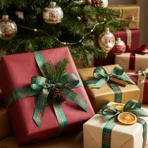 Article Ruban cadeau à carreaux pour les cadeaux de Noël, 15 mm x 20 m