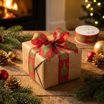 Article Ruban cadeau sapin de Noël avec étoiles 40 mm 15 m