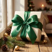 Article Ruban cadeau en taffetas décoratif vert foncé 25 mm × 50 m