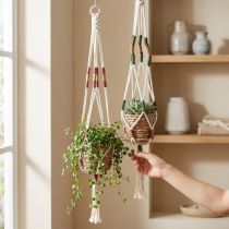 Article Suspension pot de fleurs macramé crème Ø12cm H85cm 2pcs