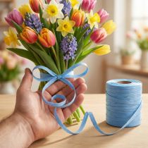 Article Ruban bleu frisé, ruban cadeau durable, 10 mm x 100 m